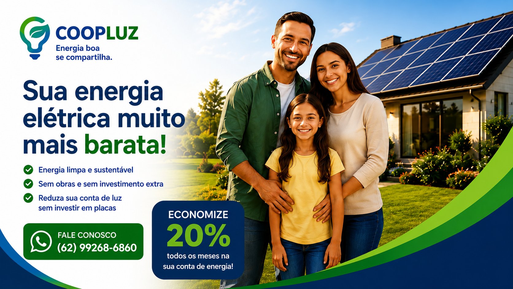 Família economizando na conta de energia com a CoopLuz